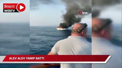 22 metre uzunluğundaki tekne yanarak battı