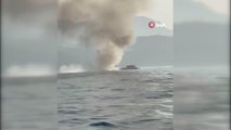 Denizin ortasında yanan tekne battı, 5 kişi bota binerek kurtuldu