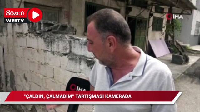Hırsızlık şüphelisi ile vatandaş arasındaki “Çaldın, çalmadım” tartışması kamerada