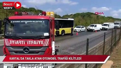Kartal'da takla atan otomobil trafiği kilitledi