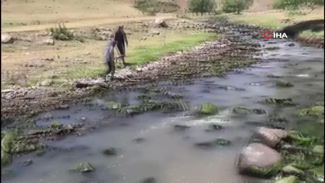 Köylülerin düşe kalka balık avı renkli görüntüler oluşturdu