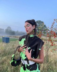 Dua Lipa Matched Her Cow-Print Outfit to Her Bag and Her Bike