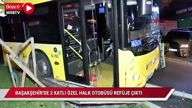 Başakşehir'de kontrolden çıkan otobüs beton bariyerlere çarptı