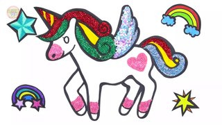 Let's learn to glitter Unicorn drawing and coloring