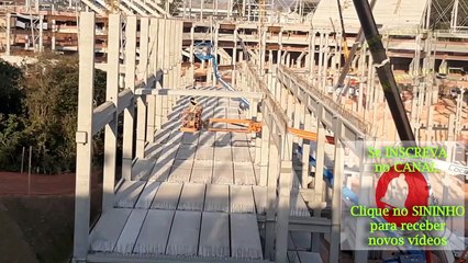 ARENA MRV: Colocação da 1a peça do 2o nível: Arte da engenharia SEMI-PRONTA saindo rapidaço