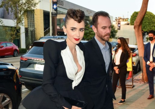 Lily Collins Wore a Plunging Tuxedo Jacket with No Pants
