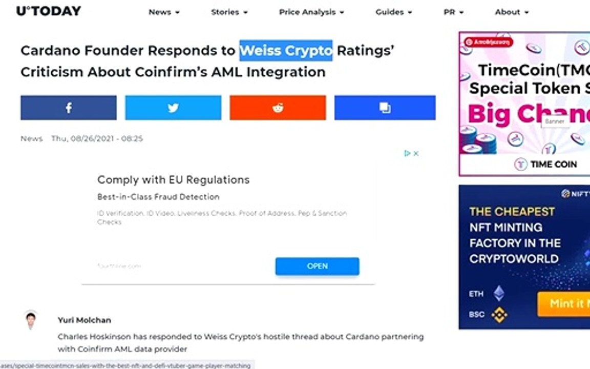 Cardano Founder Responds to Weiss Crypto Criticism - Cardano Partners With Coinfirm
