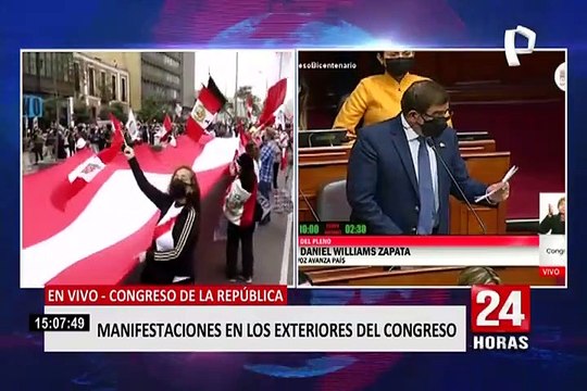 Continúan manifestaciones a favor y en contra de voto de confianza en exteriores del Congreso