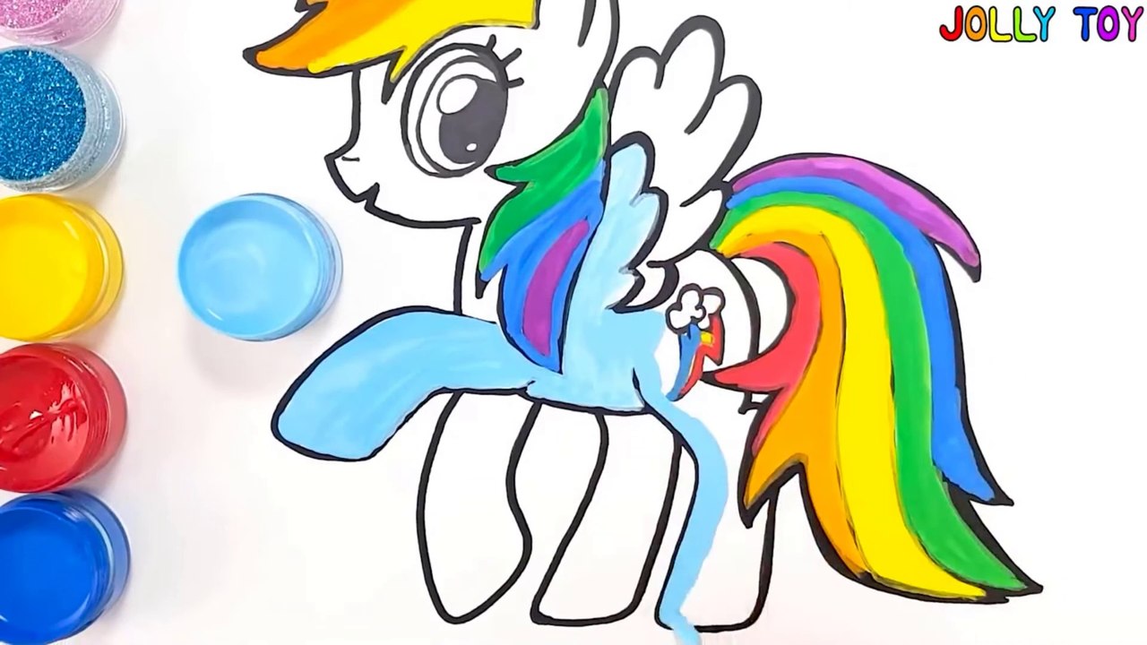 Glitter Rainbow Dash My Little Pony coloring and drawing - Learn colors for Kids - Jolly Toy Art ☆