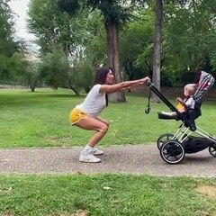 Pilar Rubio trabaja sus glúteos en mitad del parque junto a su hijo