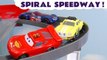 Hot Wheels Spiral Speedway with Disney Pixar Cars 3 Lightning McQueen versus Marvel Avengers Toy Cars Race in this Funlings Race Competition Video for Kids by Kid Friendly Family Channel Toy Trains 4U