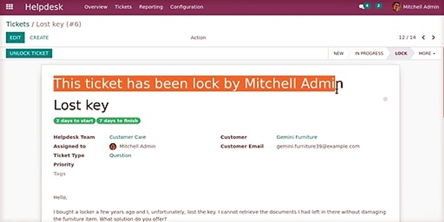 How to Lock and Unlock Helpdesk Support Ticket for Selected Date | Odoo