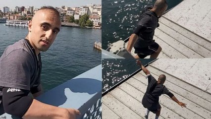 Yine ortaya çıktı! Bu kez Galata’dan geminin üstüne atladı