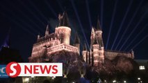 Light show on Hogwarts Castle at Universal Beijing Resort