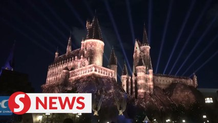 Light show on Hogwarts Castle at Universal Beijing Resort