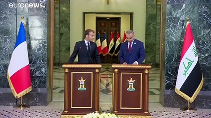 ماكرون يدعو من بغداد  إلى "عدم خفض الحذر" ضد تنظيم الدولة الاسلامية "الذي لا يزال يشكل تهديداً"