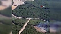 Foça'daki orman yangınına havadan müdahale helikopter kamerasında