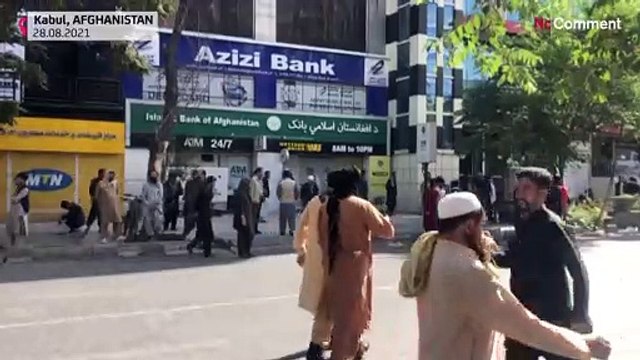 Protesters rally outside closed banks in Kabul