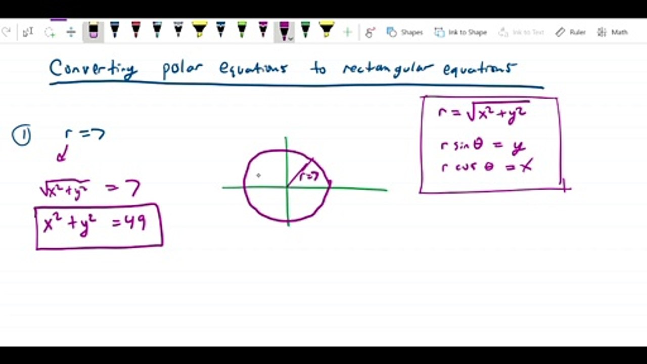 Polar coordinates - Converting polar into rectangular, with equivalency chart