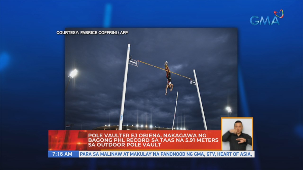 Pole vaulter EJ Obiena, nakagawa ng bagong PHL record sa taas na 5.91 meters sa outdoor pole vault | UB