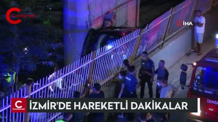 İzmir'de hafif ticari araç viyadükten demir yoluna düştü: 1 ölü, 5 yaralı