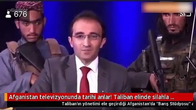 Afganistan televizyonunda kritik anlar! Taliban üyeleri silahlarla kamera karşısına geçti