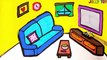 Glitter Living Room Drawing and Coloring -Living Room for Kids to Paint and Color -Jolly Toy Art