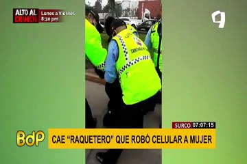 Скачать видео: Serenos detienen a raquetero que robó celular de una mujer en Surco