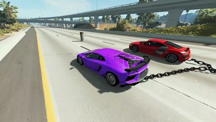 Chained Cars vs Bollards – BeamNG.Drive