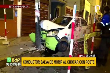 Conductor pierde el control de su vehículo y choca contra poste en Lince