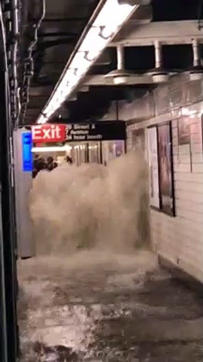Water is gushing into the New York City subway tonight after remnants of Hurricane Ida slam New York.