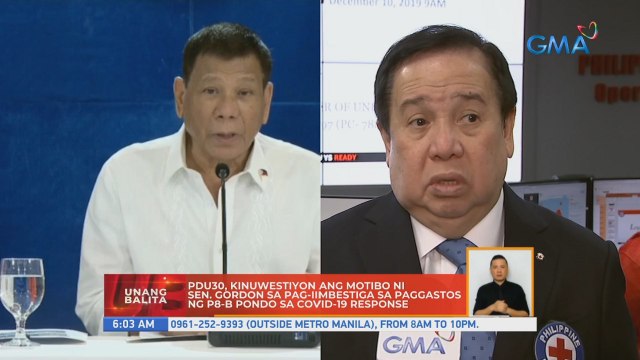 PDu30, kinuwestiyon ang motibo ni Sen. Gordon sa pag-iimbestiga sa paggastos ng P8-B pondo sa COVID-19 response | UB