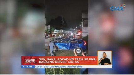 SUV, nakaladkad ng tren ng PNR; Babaeng driver, ligtas | UB