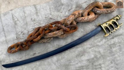 Forging a Trench Katana  out of Rusted Iron Chain