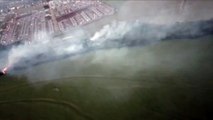 Imagens aéreas mostram grande incêndio que atingiu vegetação no Conjunto Riviera