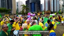 Caminhões, caros e motos dividem espaço com apoiadores de Bolsonaro