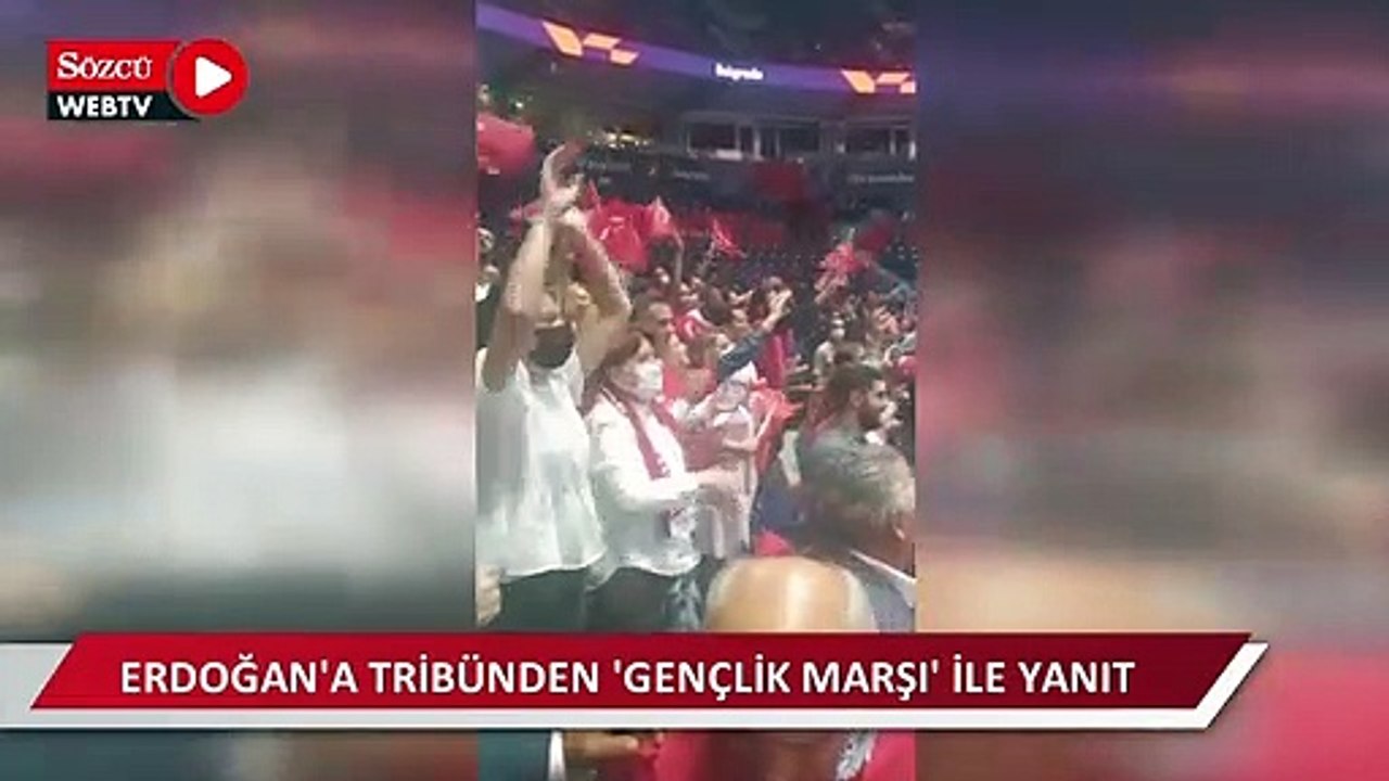 Akşener'e 'Nasıl onlarla aynı yola girersin?' diye seslenen Erdoğan'a ilk yanıt tribünden geldi