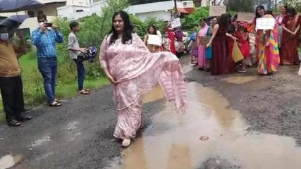 Watch: In unique protest, women of Bhopal colony catwalk on potholed roads