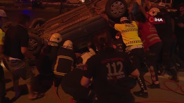 Takla atan araçtan burnu kanamadan çıktı