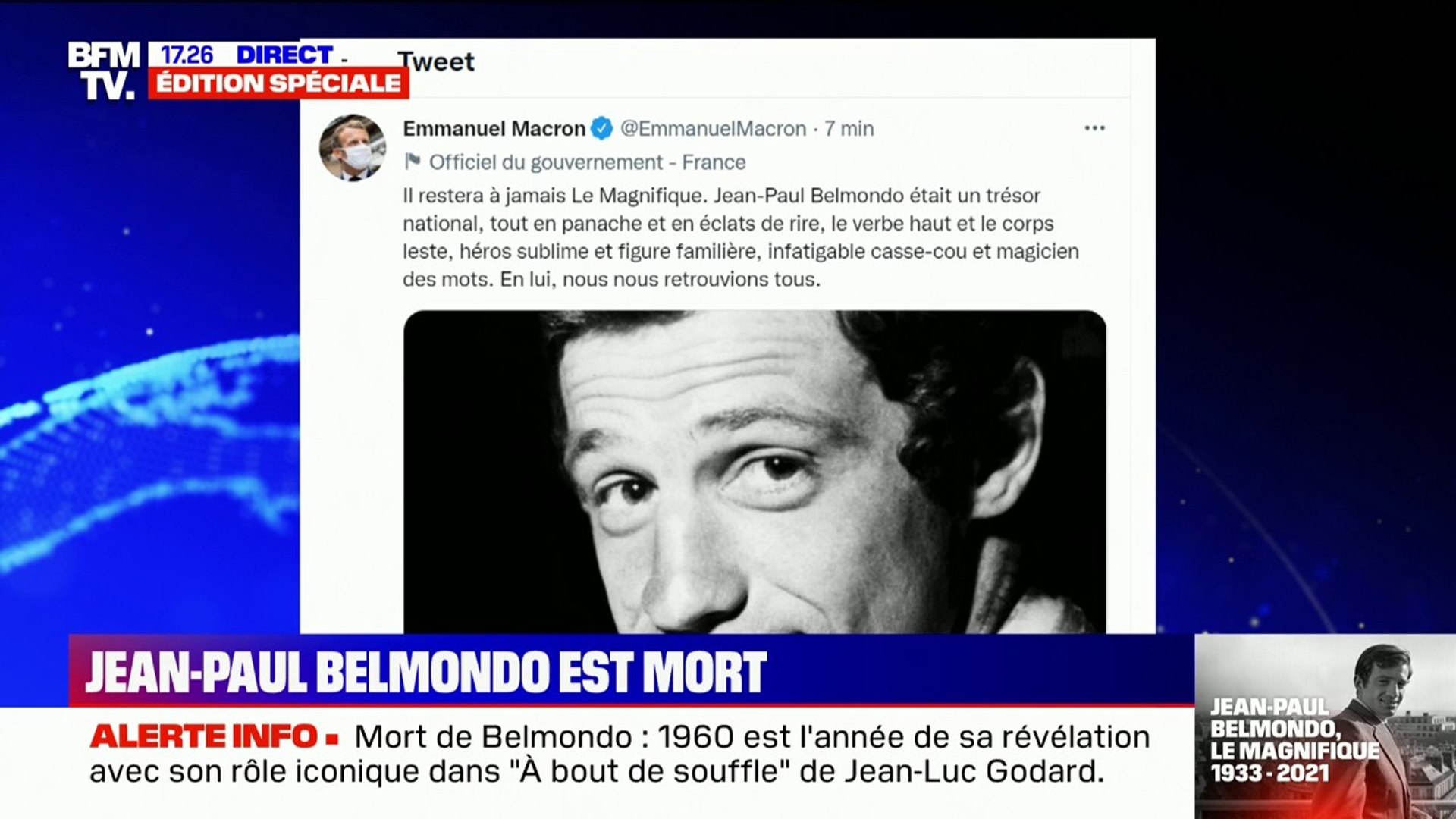 Pour Emmanuel Macron, "Jean-Paul Belmondo était un trésor national" - Vidéo  Dailymotion