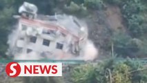 Four-story building collapses as landslide hits in Shaanxi, China