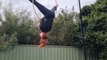 Circus Artist Performs Amazing Moves on Aerial Hoop on Cold Morning