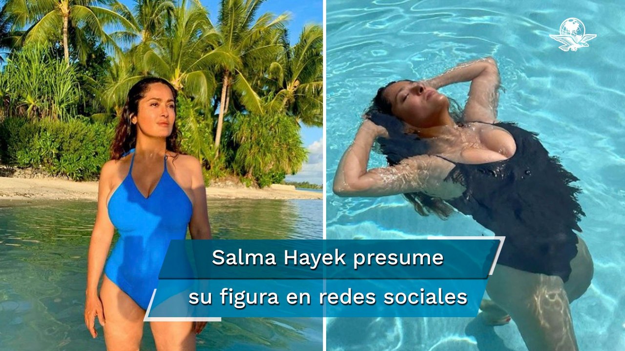 ¡De pronto flash! Salma Hayek celebra su cumpleaños 55 en traje de baño azul