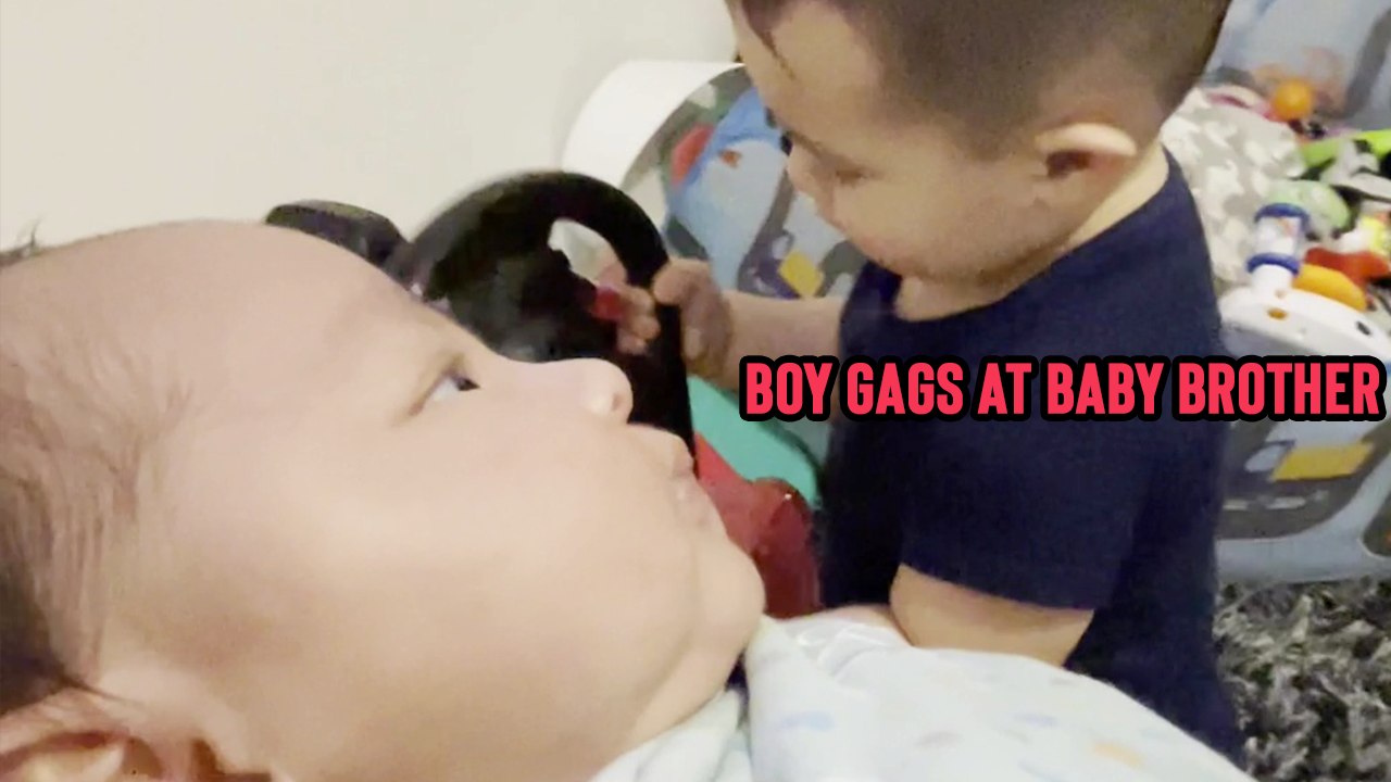 'Boy Makes a Hilarious Gag Face When he Sees his Baby Brother'