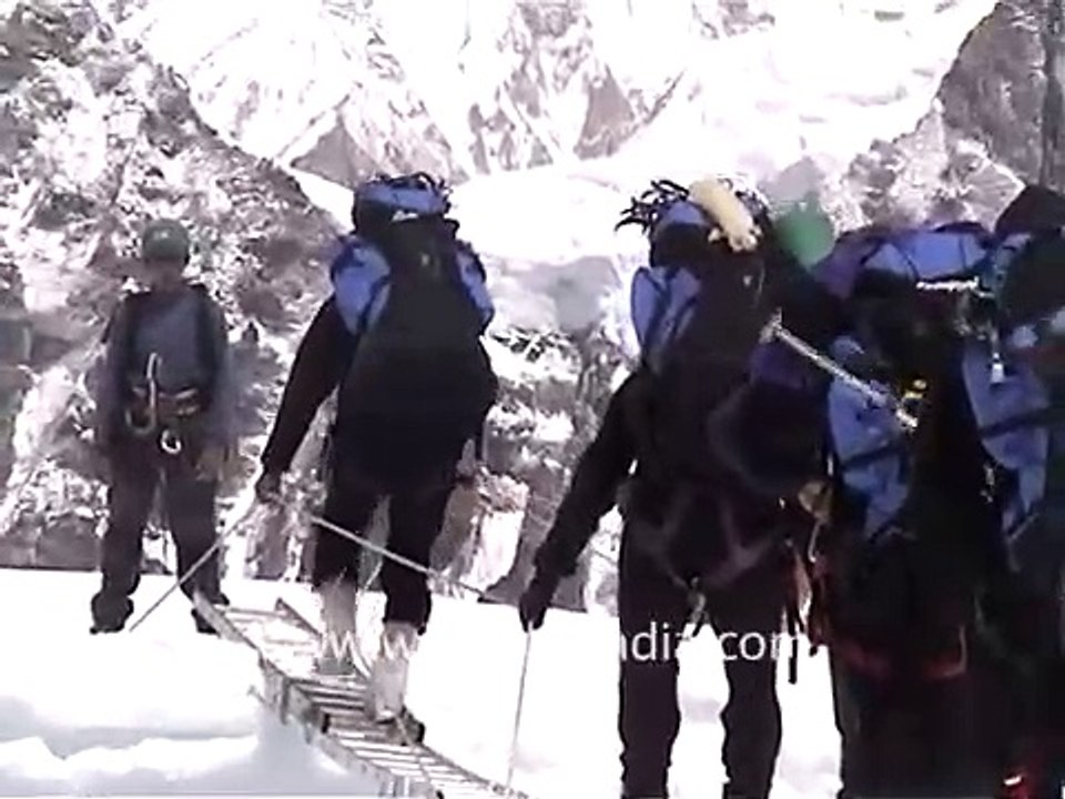 Belayed across Khumbu icefall