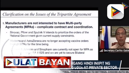 Sec. Galvez, nanindigang hindi iniipit ng nat'l gov't ang MPAs ng LGUs at private sector; COVID-19 vaccine doses na natanggap ng Pilipinas, umabot na sa higit 52-M