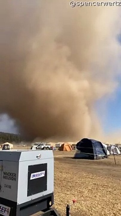 Fire Fighter Camp Engulfed by Huge Dust Devil