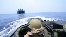 US Marines Assault Amphibious Vehicle Boards Navy Landing Platform Dock