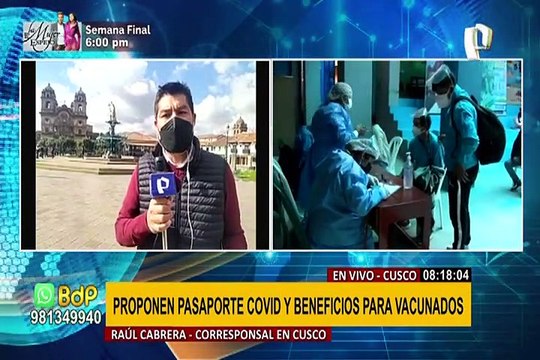 Cusco: proponen pasaporte COVID y beneficios para vacunados con las dos dosis