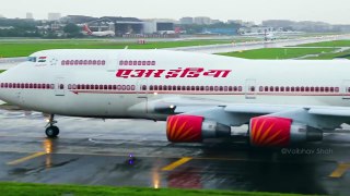 15.25 years Old Air India Boeing 747-400 Wet Runway Takeoff from Mumbai Airport_Trim